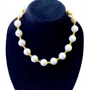 Vintage necklace white glass beads with yellow spacers made in Japan